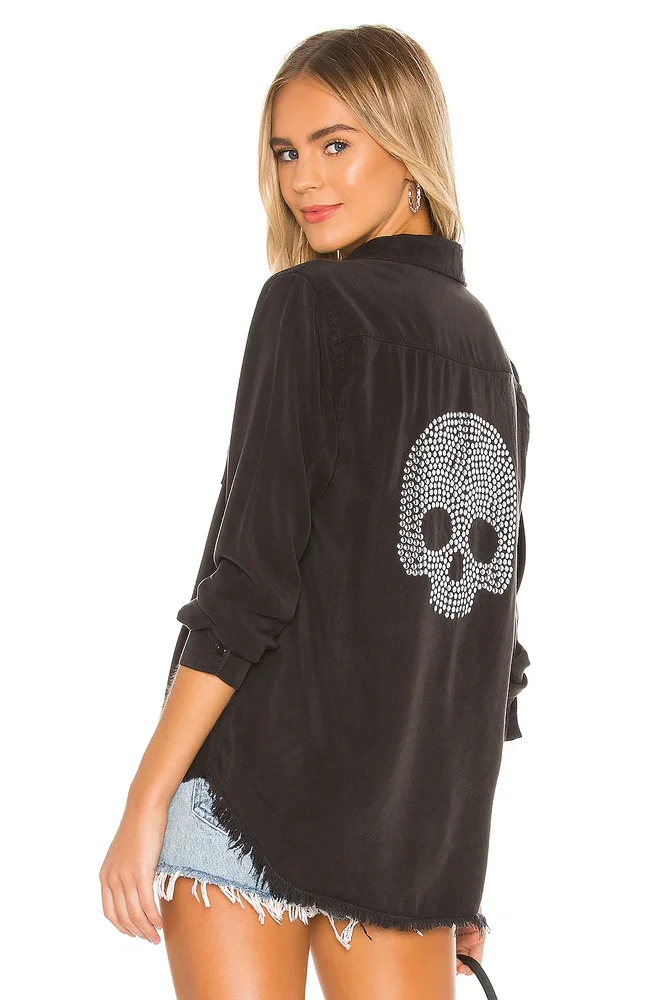 Sloane Nailhead Skull Button Up Denim Shirt