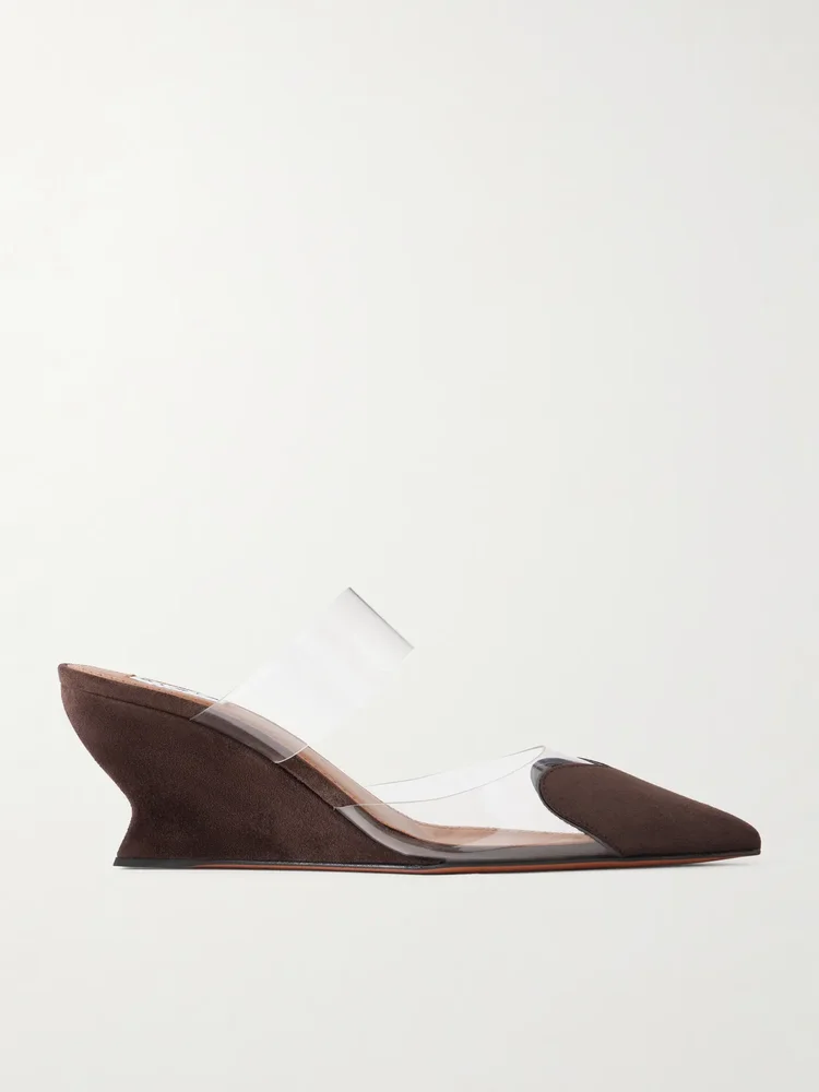 Le Coeur 60 suede and PVC wedge mules