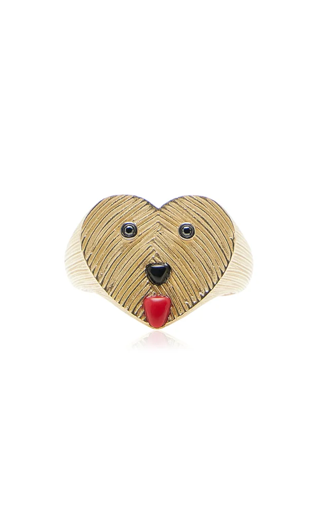 9k Gold Black Diamond And Coral Signet Ring
