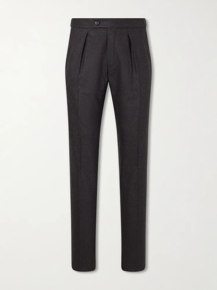 Incotex Tapered Pleated Wool and Cashmere-Blend Suit Trousers