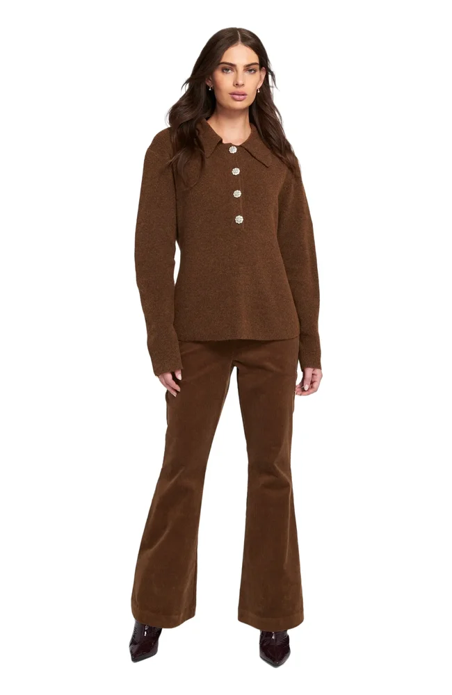 Fuzzy Knit Jumper Henley Sweater
