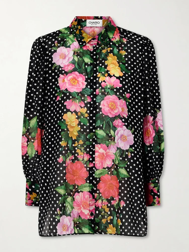Ronda printed cotton-blend voile blouse