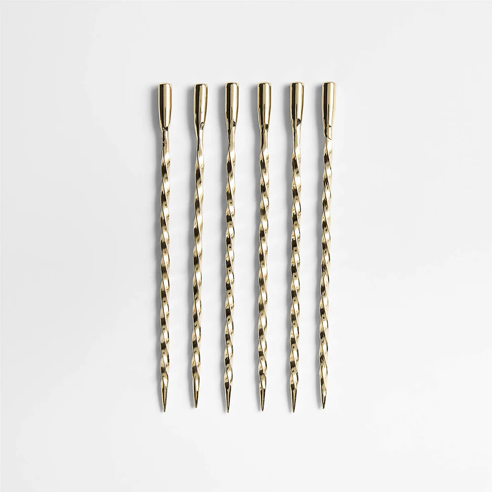 Brass Twisted Martini Picks, Set of 6