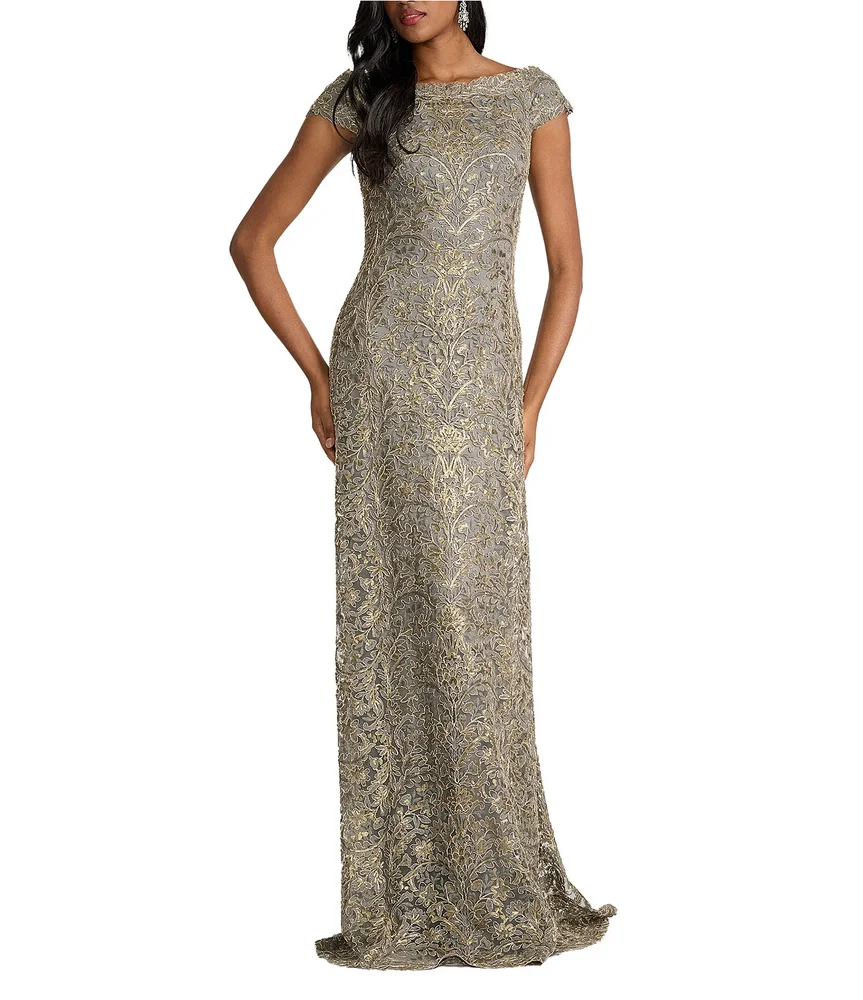 Off Shoulder Embroidered Corded Sequin Gown