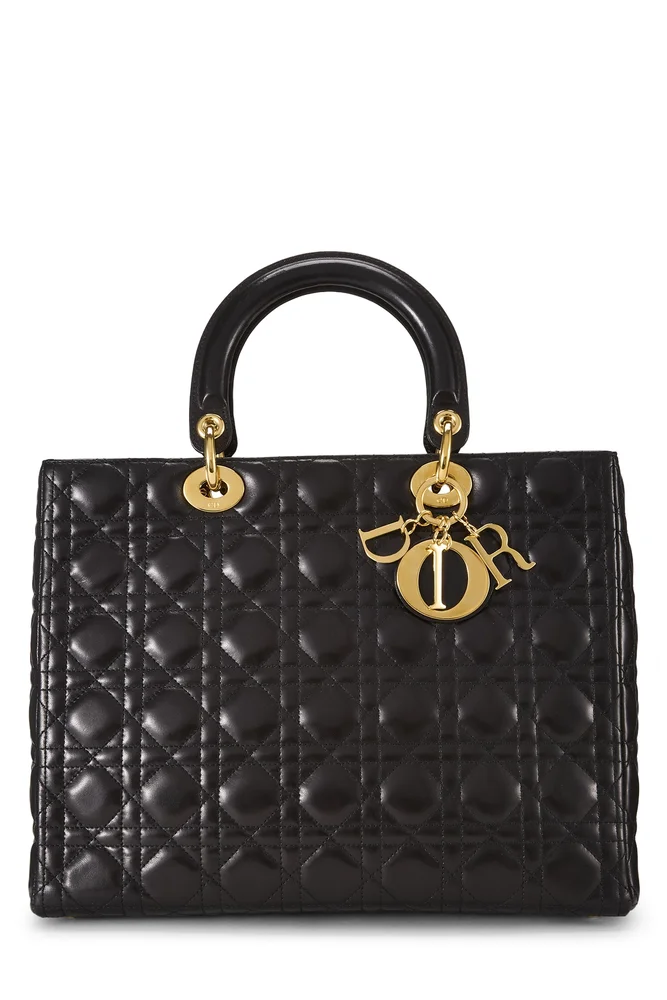 Black Cannage Quilted Lambskin Lady Dior Large