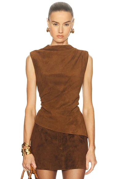 x REVOLVE Leather Suede Ruched Top