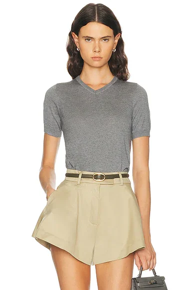 Silk Cashmere V-Neck Knit Tee