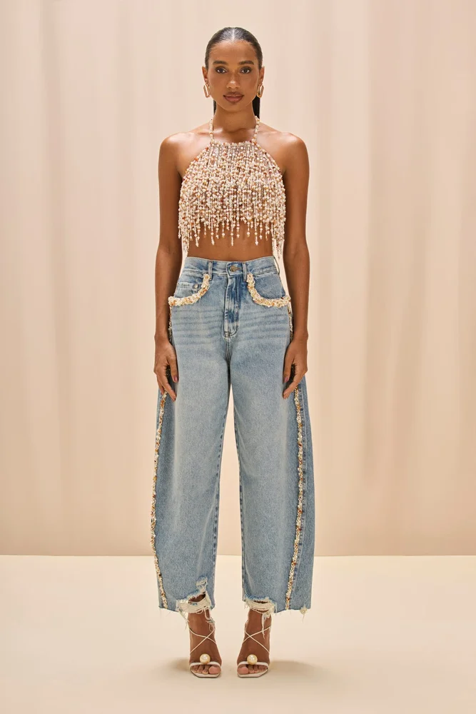 CAMILA COELHO BEADED DENIM PANT