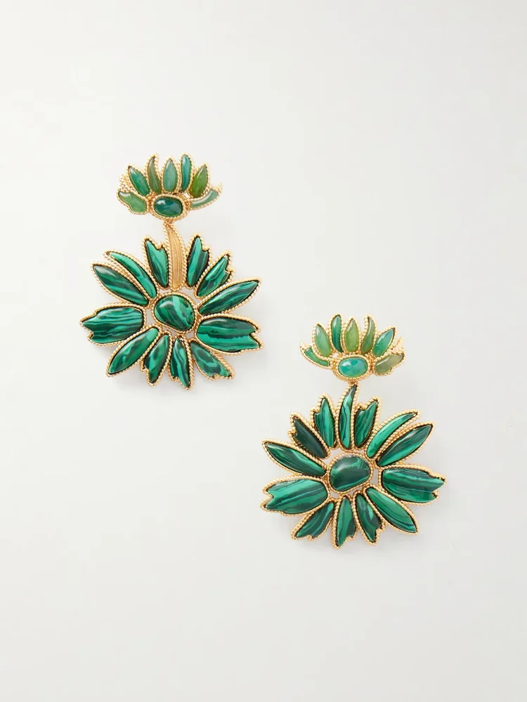 Botanica Dangles gold-tone malachite earrings