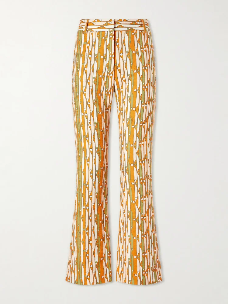 Printed stretch-cotton mid-rise flared pants