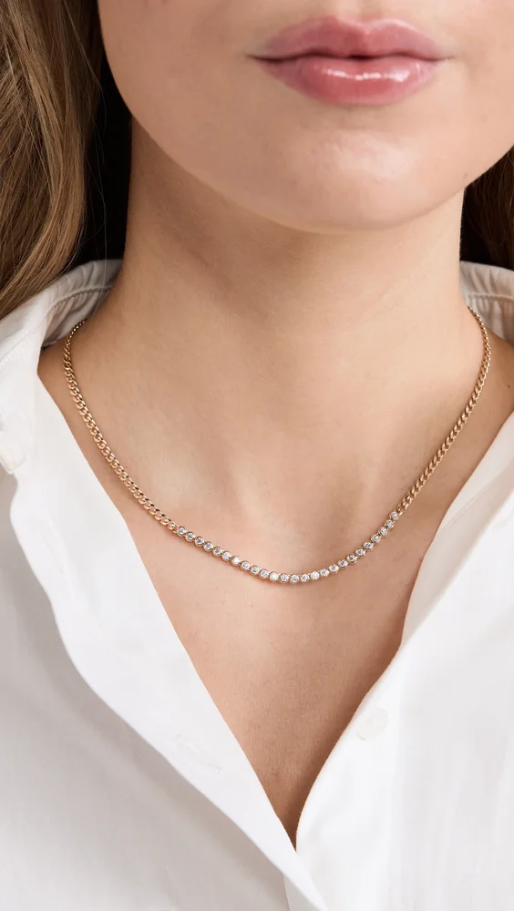 14k Gold Bezel Set Tennis Station Diamond Necklace