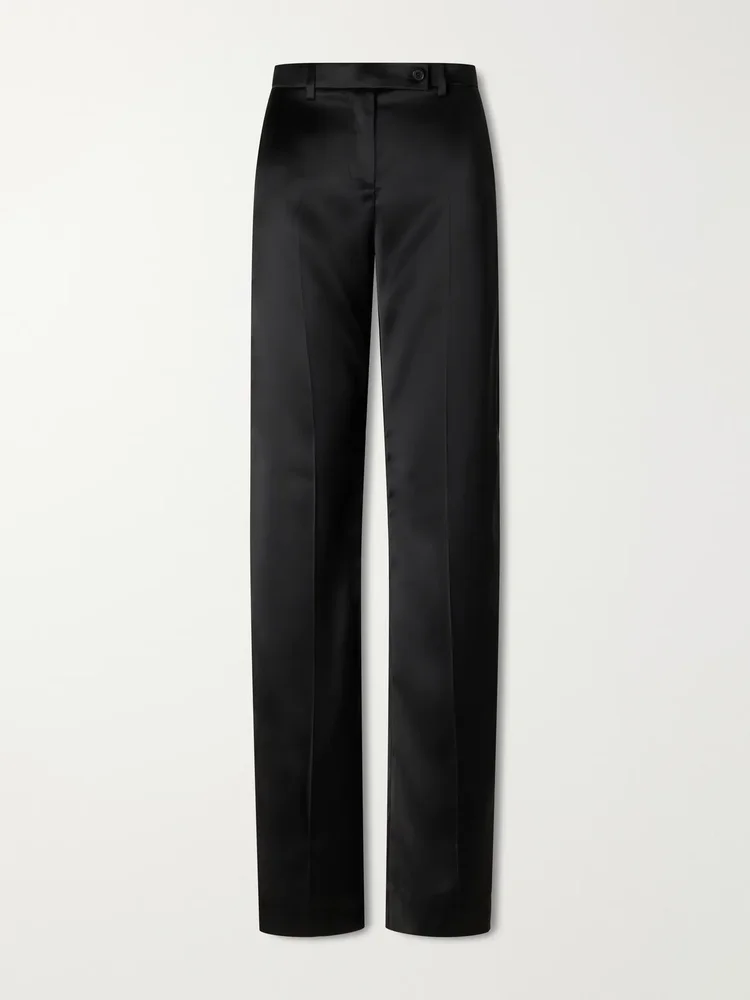 Hunter pleated satin straight-leg pants
