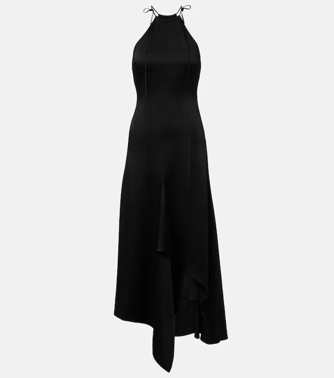 Asymmetric crêpe satin midi dress
