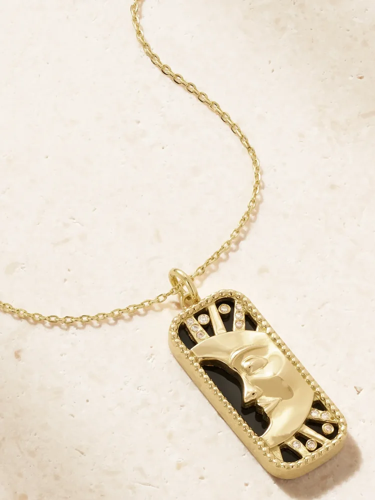 Moon to My Sun 18-karat gold, diamond and onyx pendant necklace