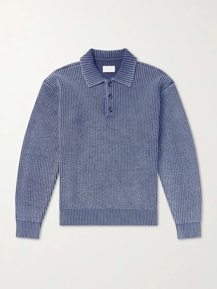 Knitted Cotton-Blend Polo Sweater