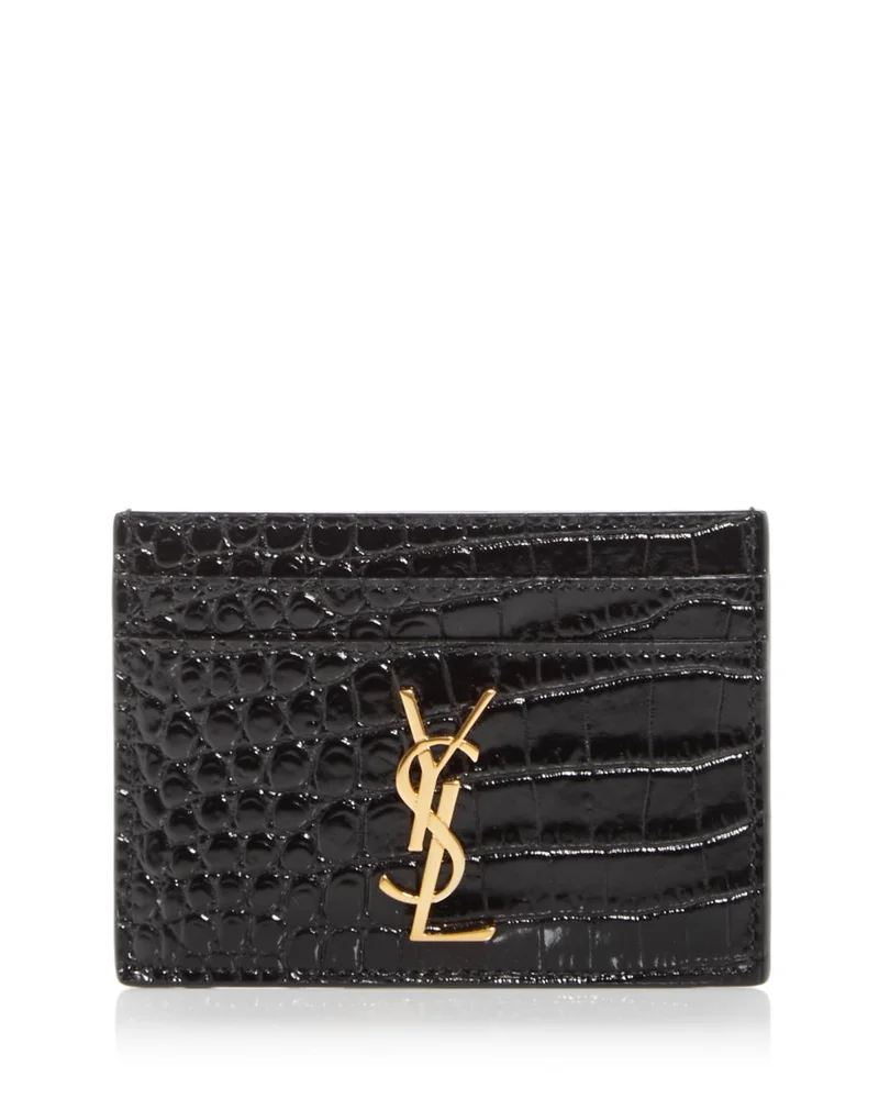 Cassandre Card Case in Crocodile-Embossed Shiny Leather