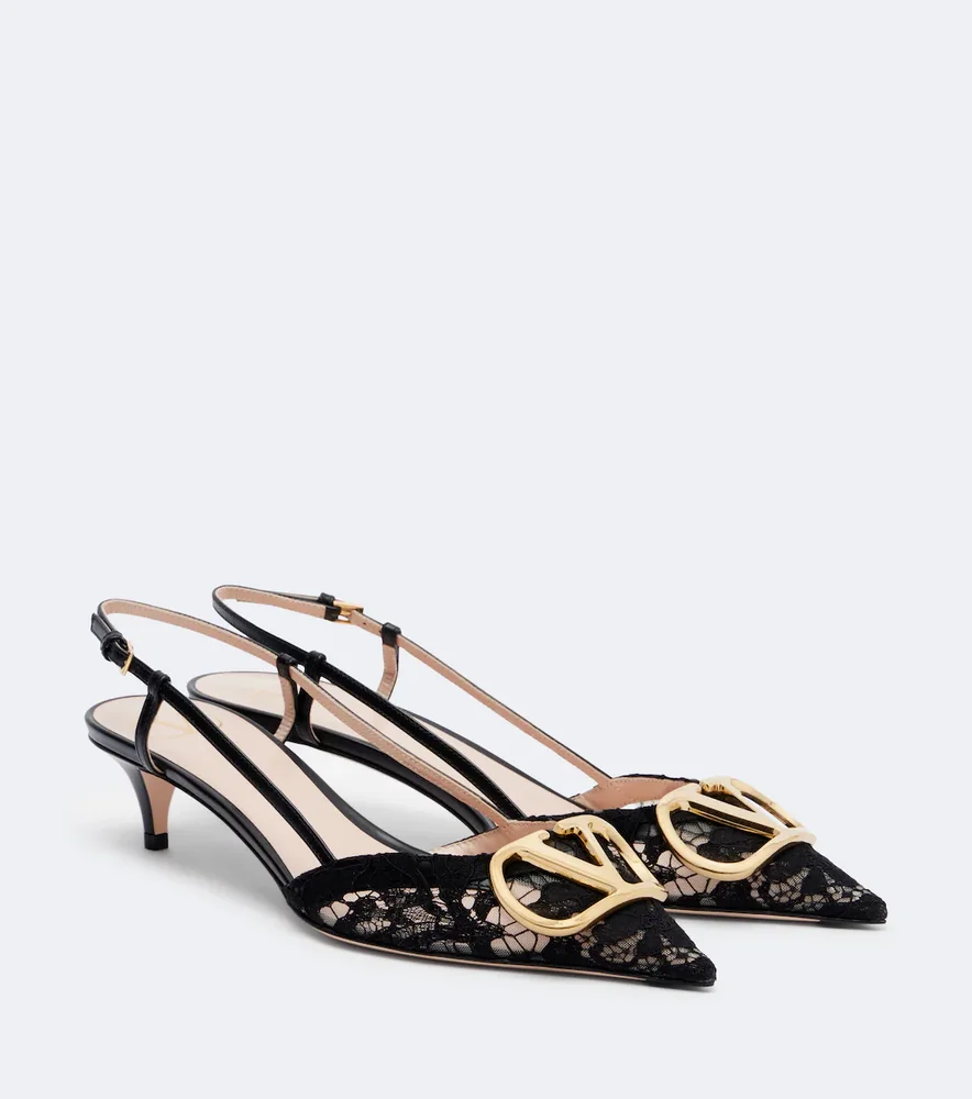 VLogo lace slingback pumps