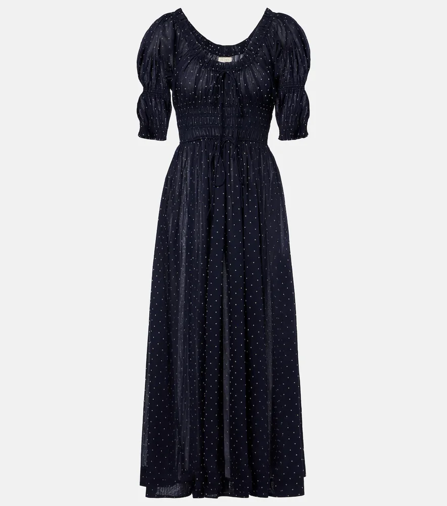 Ischia gathered polka-dot cotton midi dress