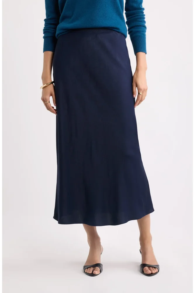 Bias Cut Satin Midi Skirt