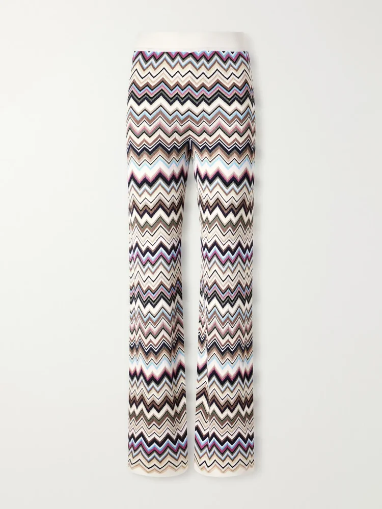 striped crochet knit straight leg pants