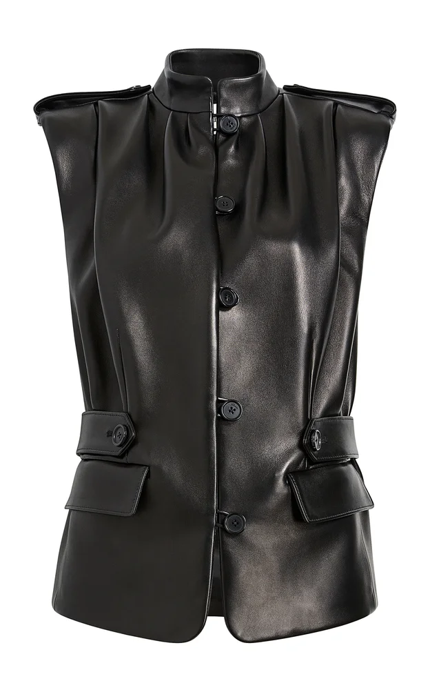 Jaden Mock-Neck Leather Vest