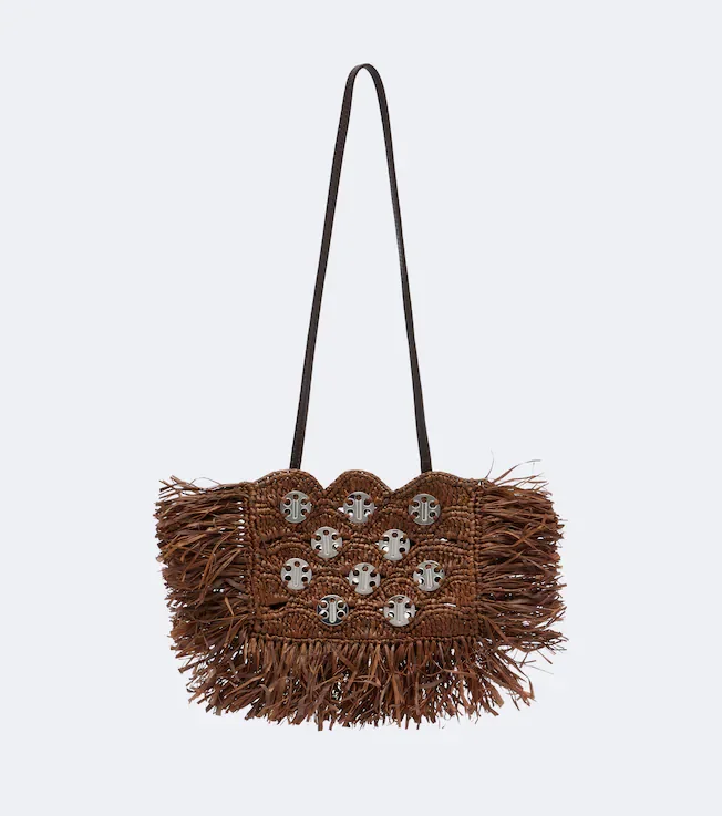 Embellished raffia shoulder bag