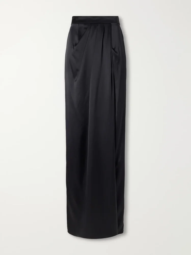 Camera draped silk-satin maxi skirt