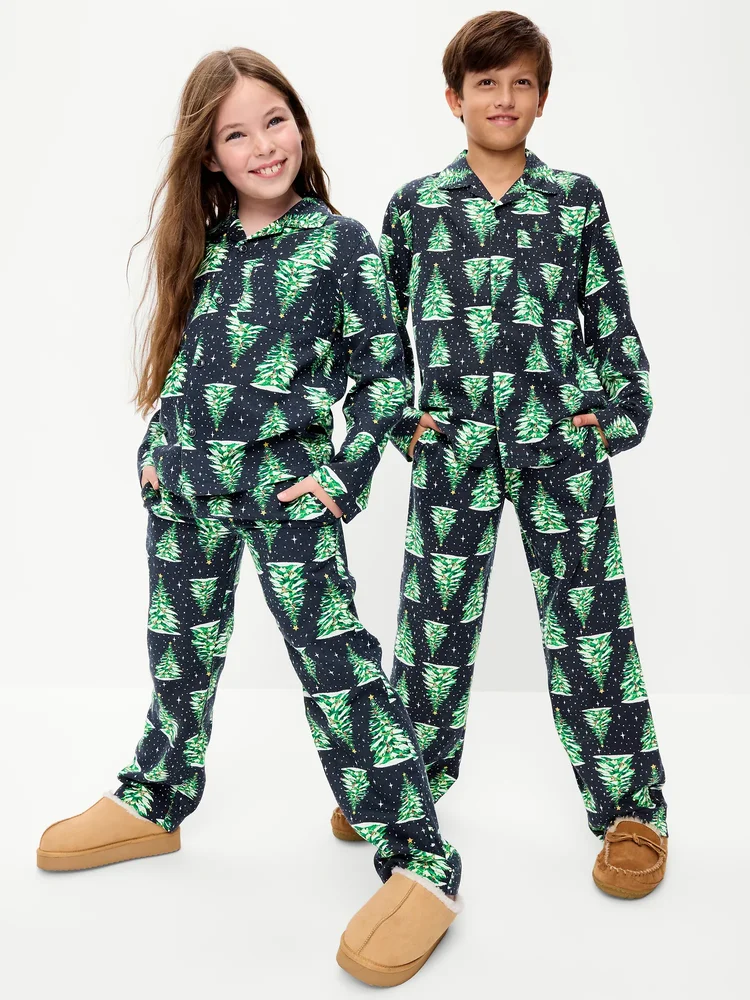 Gender-Neutral Printed Flannel Pajama Pants Set for Kids