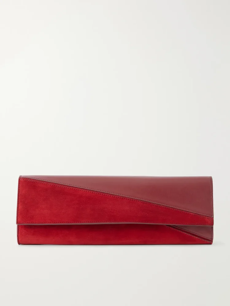 Hex leather and suede clutch