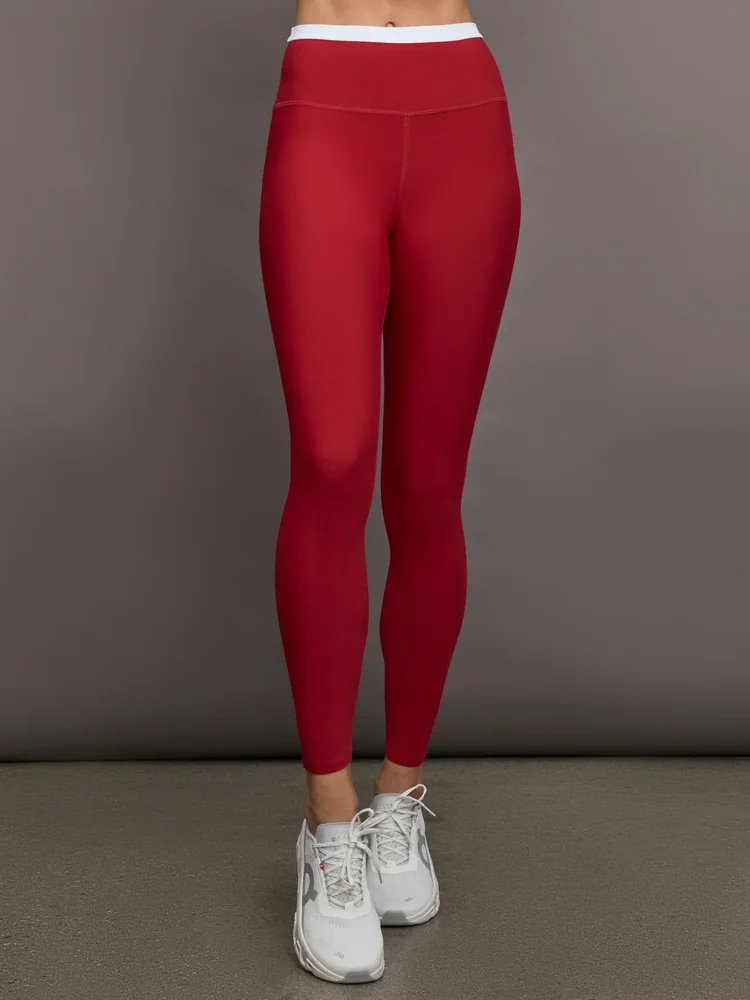 Contrast Waistband Legging in Melt, Cherry Red/White