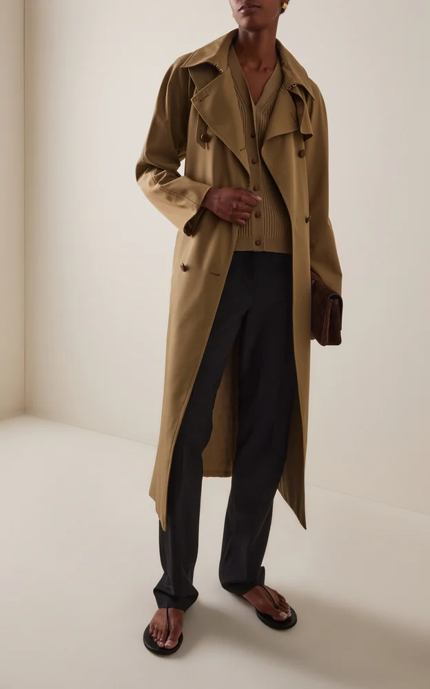 Water-Repellent Double-Breasted Gabardine Trench Coat