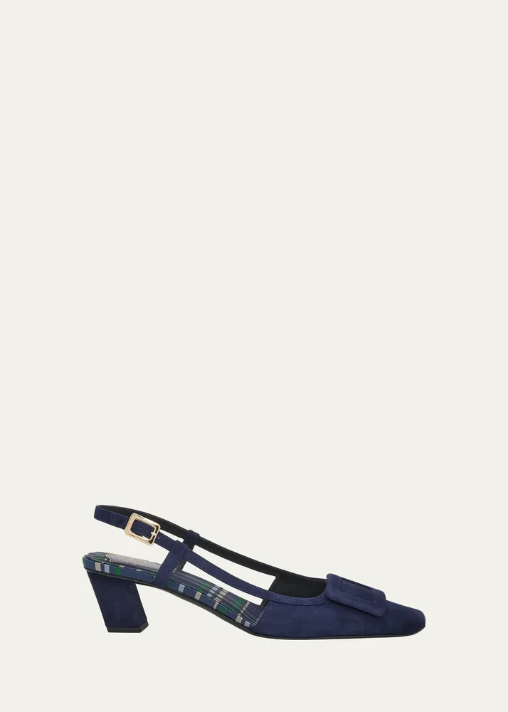 45mm Belle Vivier Suede Covered Buckle Slingback Pumps