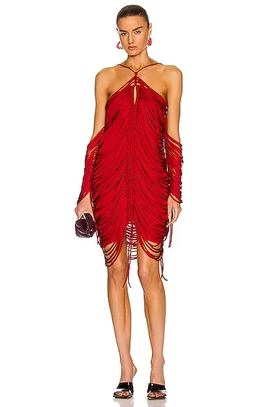 Shiny Viscose Fringe Knit Dress