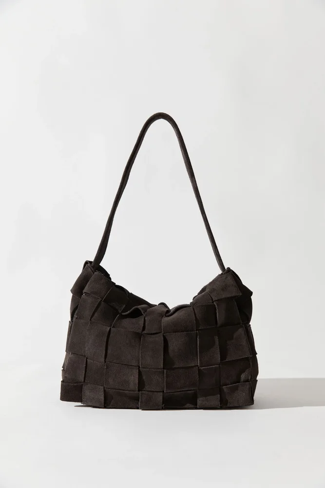 Suede Woven Envelope Mini Tote - Coffee
