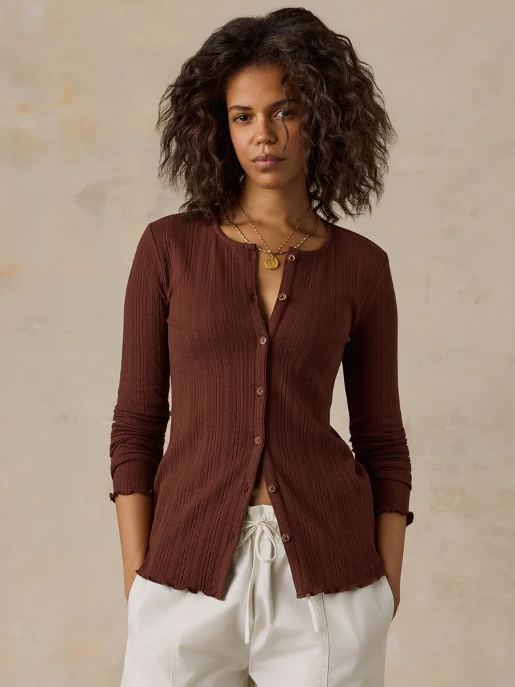 Paradise Pointelle Cardigan, Chocolate Fondant