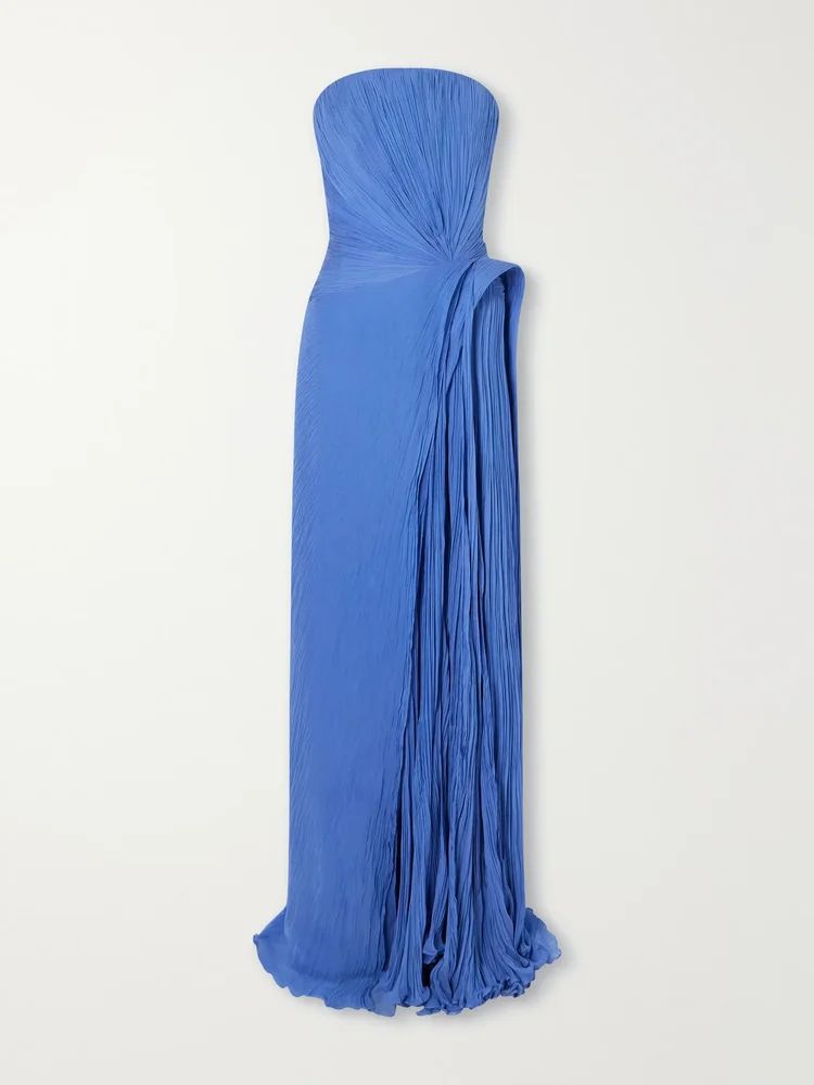 Strapless plissé gown