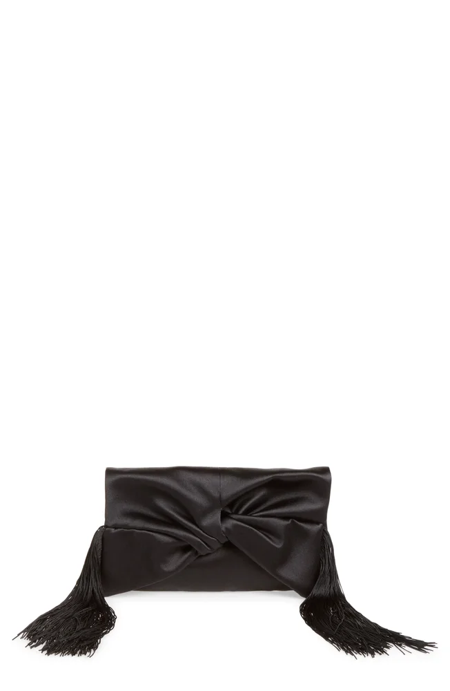 Bow Fringe Satin Clutch