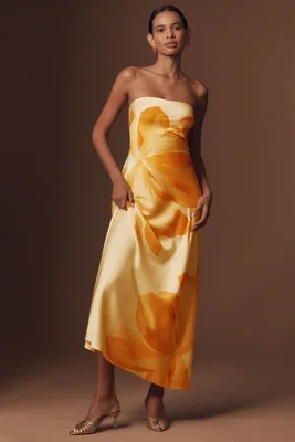 Strapless Column Satin Maxi Dress