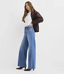 Rivete Side Paneled Fresh Cut High Rise Relaxed Wide Leg Jeans in Diem Wash