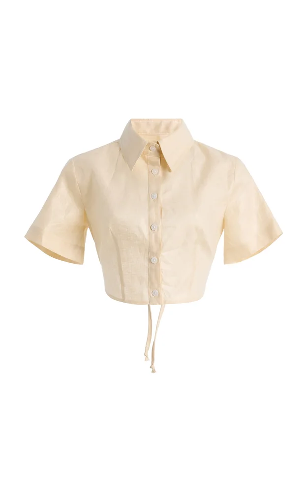Linen Cropped Tie-Back Shirt
