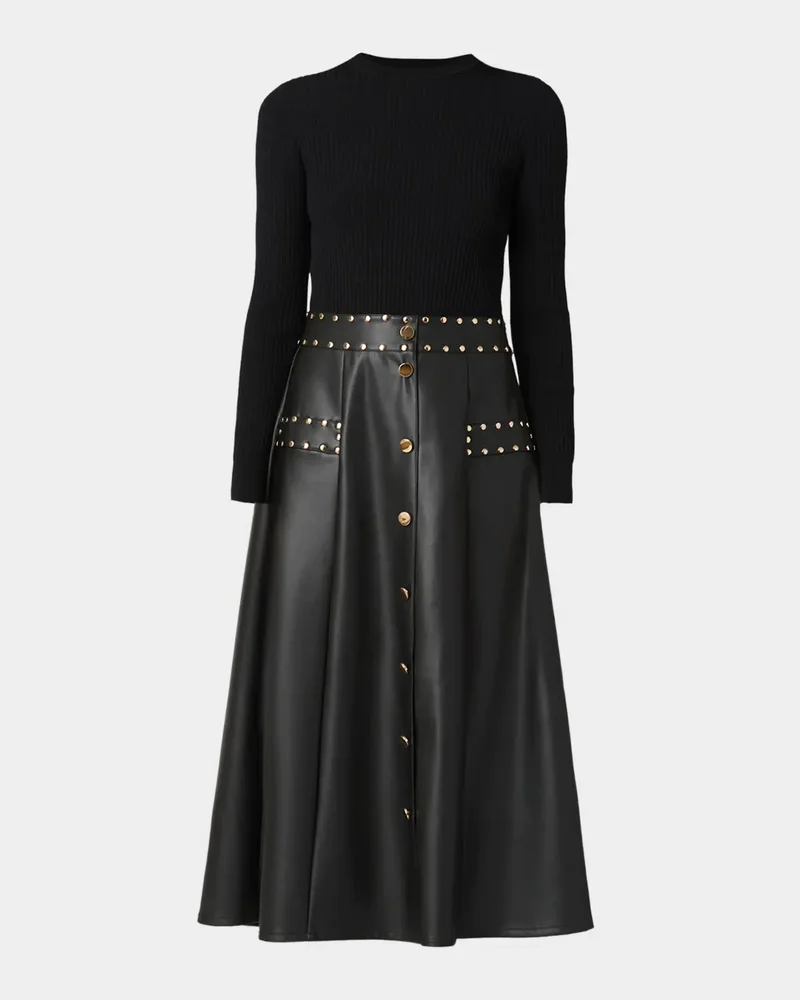 Cleo Combo Rib-Knit & Vegan Leather Midi Dress
