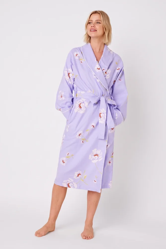 Floral Flannel Shawl Collar Robe