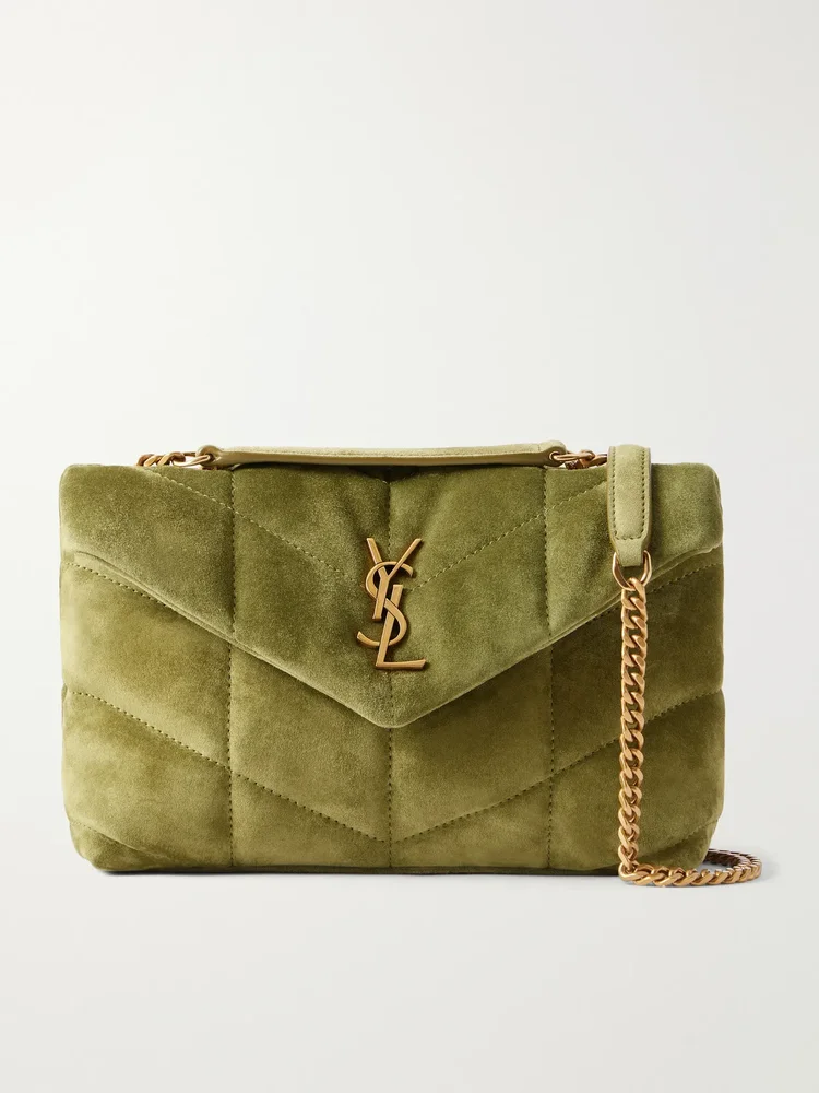 Toy Puffer Matelasse Leather Trimmed Suede Shoulder Bag