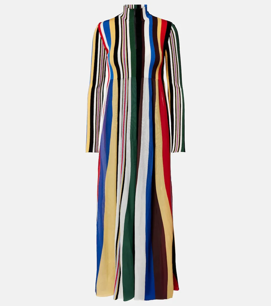 Ribbed-knit striped maxi dress