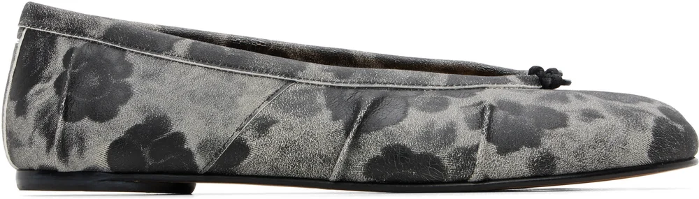 Gray Tabi Crackle Flower Print Ballerina Flats