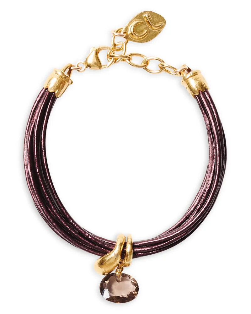 Gemstone Charm Multi Strand Leather Flex Bracelet