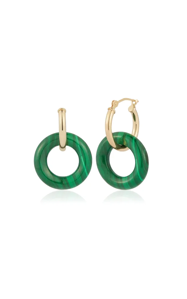 Donut 14K Yellow Gold Malachite Hoops