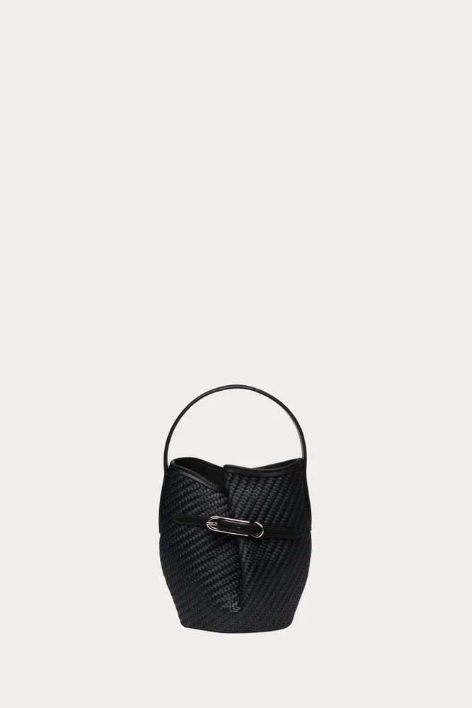 Belted Bucket Bag Mini Black Raffia
