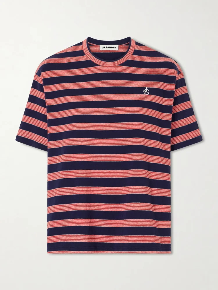 Loogo-embroidered striped cotton T-shirt