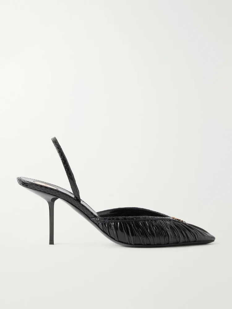 Folie 75 gathered snake-effect trimmed leather slingback pumps